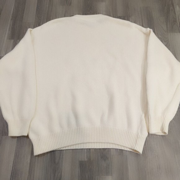Vtg Izod Sweater Pull Over Embroidered Golf Clubs 100% Cotton Knit Cream Large - Picture 3 of 6